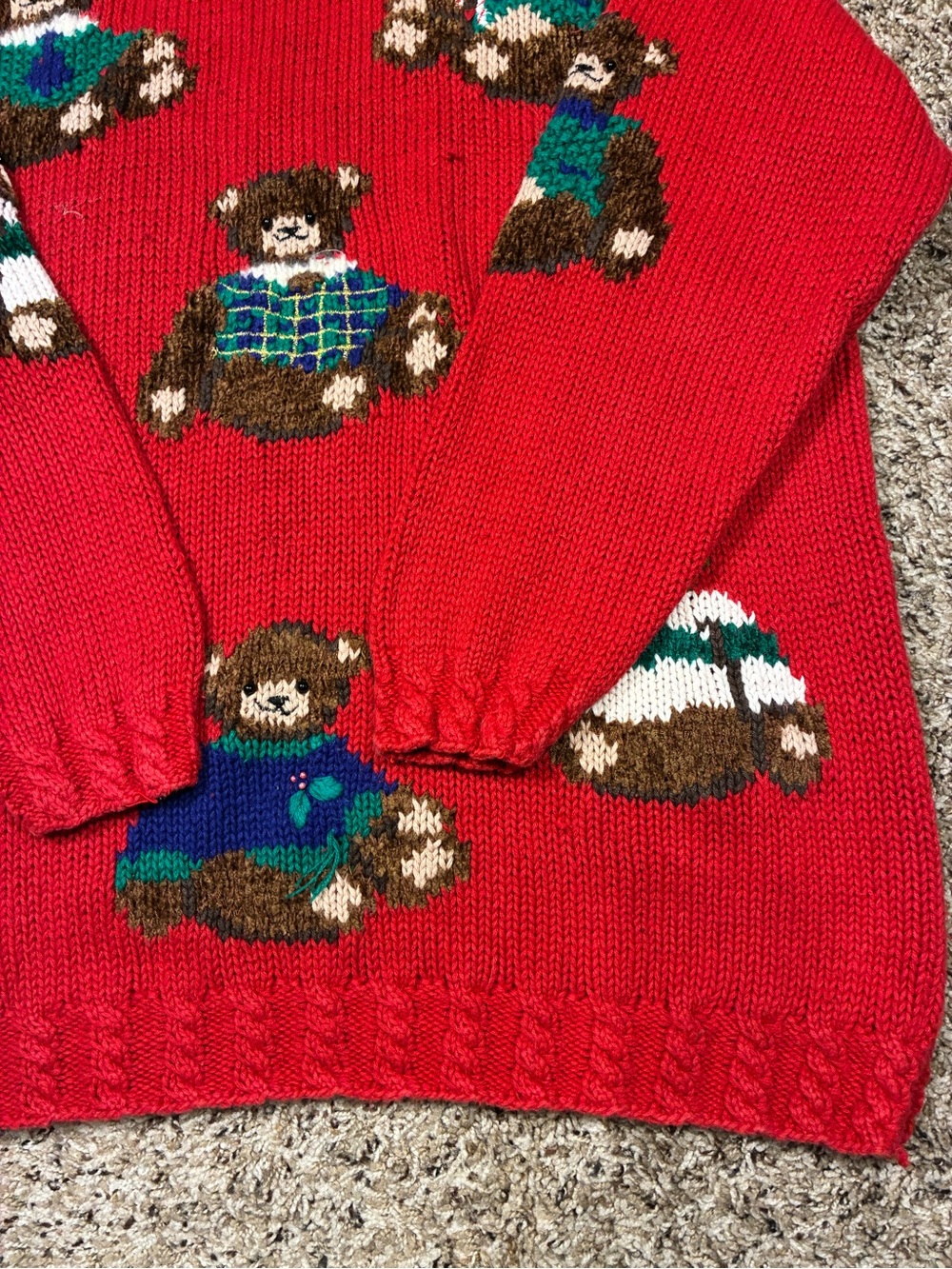 VTG Hand Knit Croft & Barrow Raime Cotton Chunky Teddy Bear Theme Sweater - Picture 5 of 14